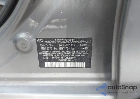 2013 Hyundai Elantra Limited z USA, uszkodzony, nr VIN 5NPDH4AE7DH284974